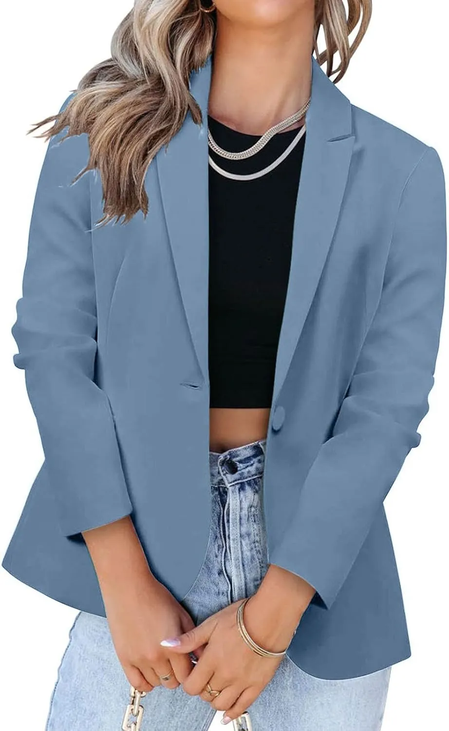 Womens Casual Dressy Blazer Jackets Long Sleeve Button Lapel Collar Cardigan Formal Business Work Office Suit Coat