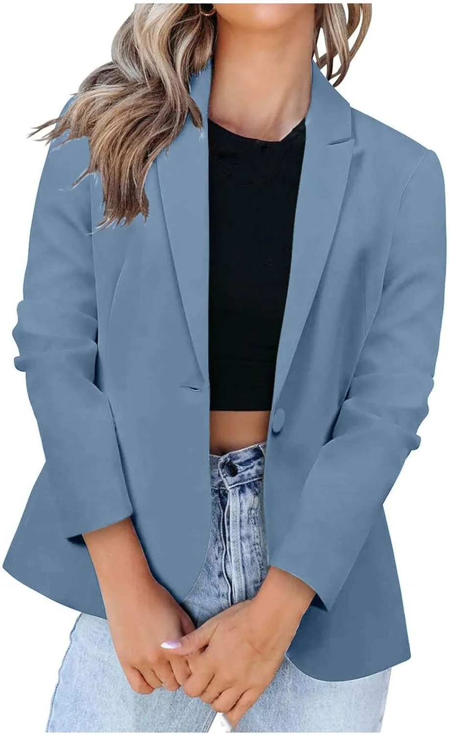 Womens Casual Dressy Blazer Jackets Long Sleeve Button Lapel Collar Cardigan Formal Business Work Office Suit Coat