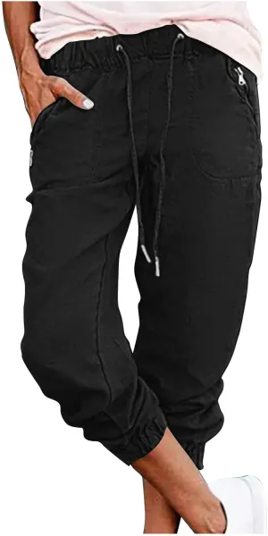 Women's Casual Elastic Waist Drawstring Pants Home Office Lounge Cuffed Trouser Jogger Cycling Sport Casual Sweatpant
