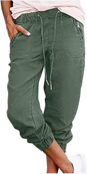 Women's Casual Elastic Waist Drawstring Pants Home Office Lounge Cuffed Trouser Jogger Cycling Sport Casual Sweatpant