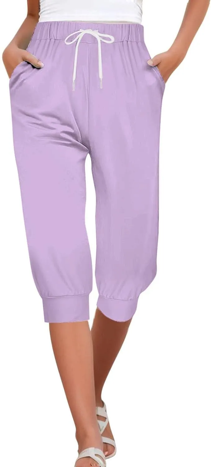 Women's Casual Elastic Waist Drawstring Pants Home Office Outdoor Stylish Ankle Trousers Slim Fit Cuffed Lounge Pants
