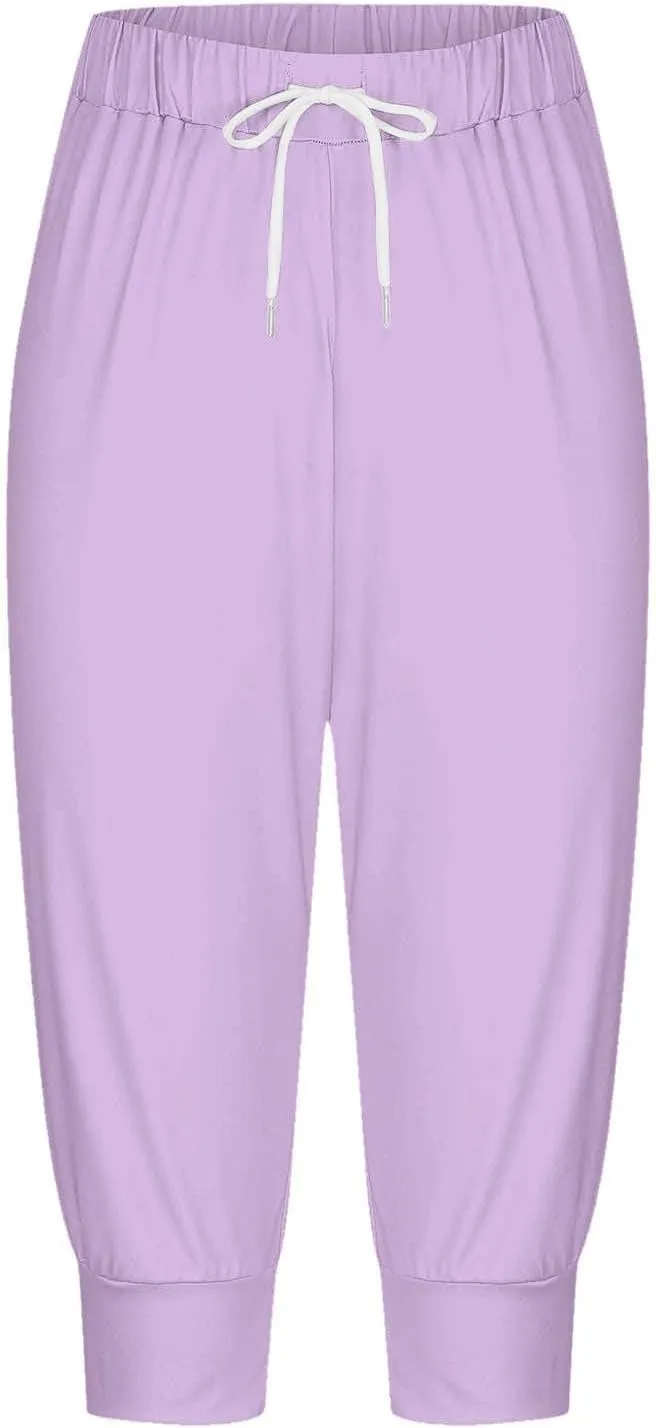 Women's Casual Elastic Waist Drawstring Pants Home Office Outdoor Stylish Ankle Trousers Slim Fit Cuffed Lounge Pants