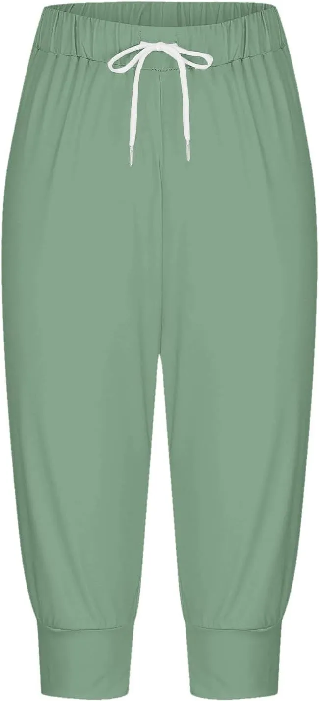 Women's Casual Elastic Waist Drawstring Pants Home Office Outdoor Stylish Ankle Trousers Slim Fit Cuffed Lounge Pants