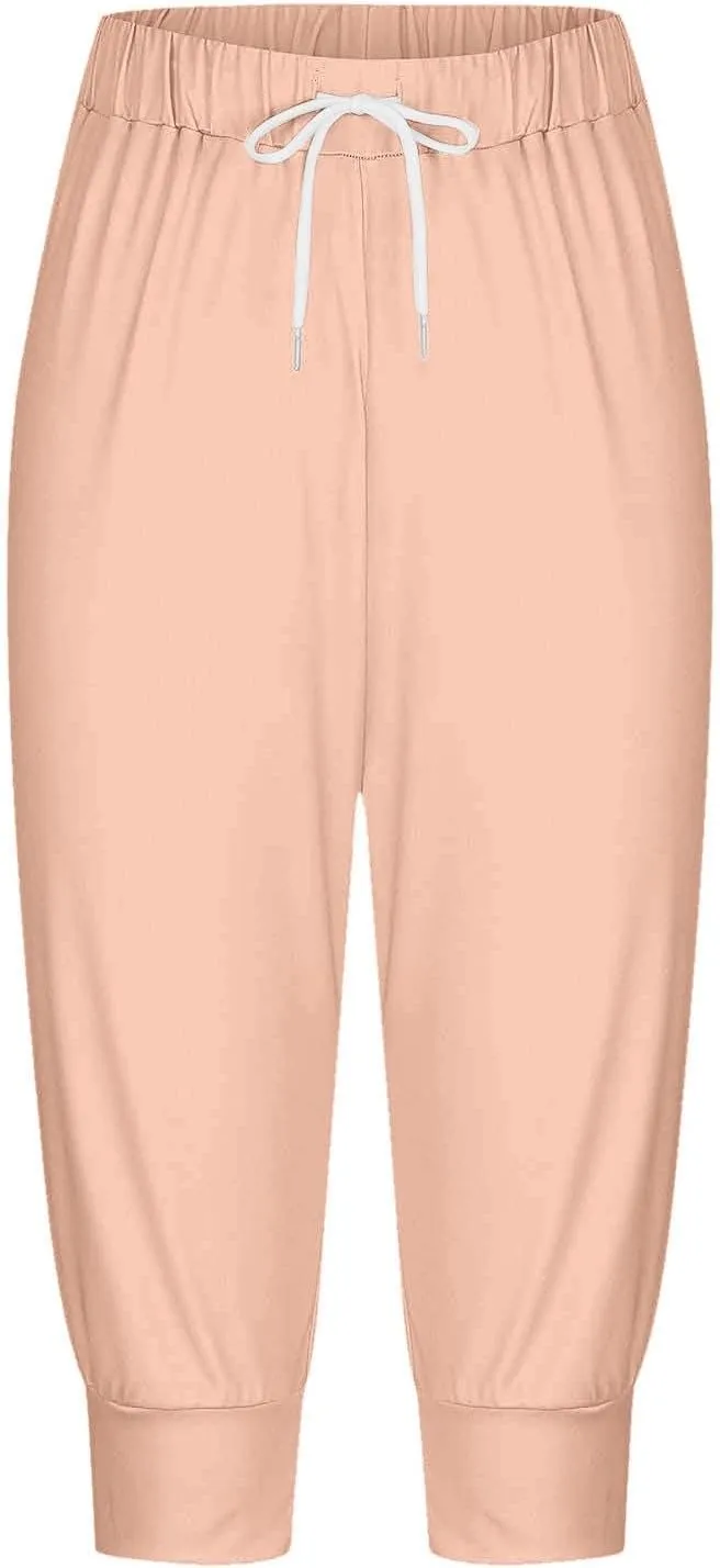 Women's Casual Elastic Waist Drawstring Pants Home Office Outdoor Stylish Ankle Trousers Slim Fit Cuffed Lounge Pants
