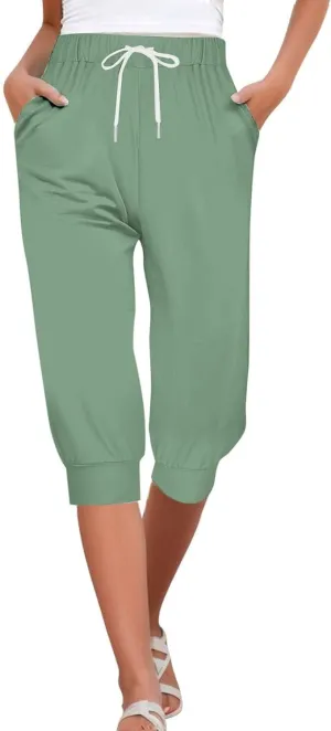 Women's Casual Elastic Waist Drawstring Pants Home Office Outdoor Stylish Ankle Trousers Slim Fit Cuffed Lounge Pants