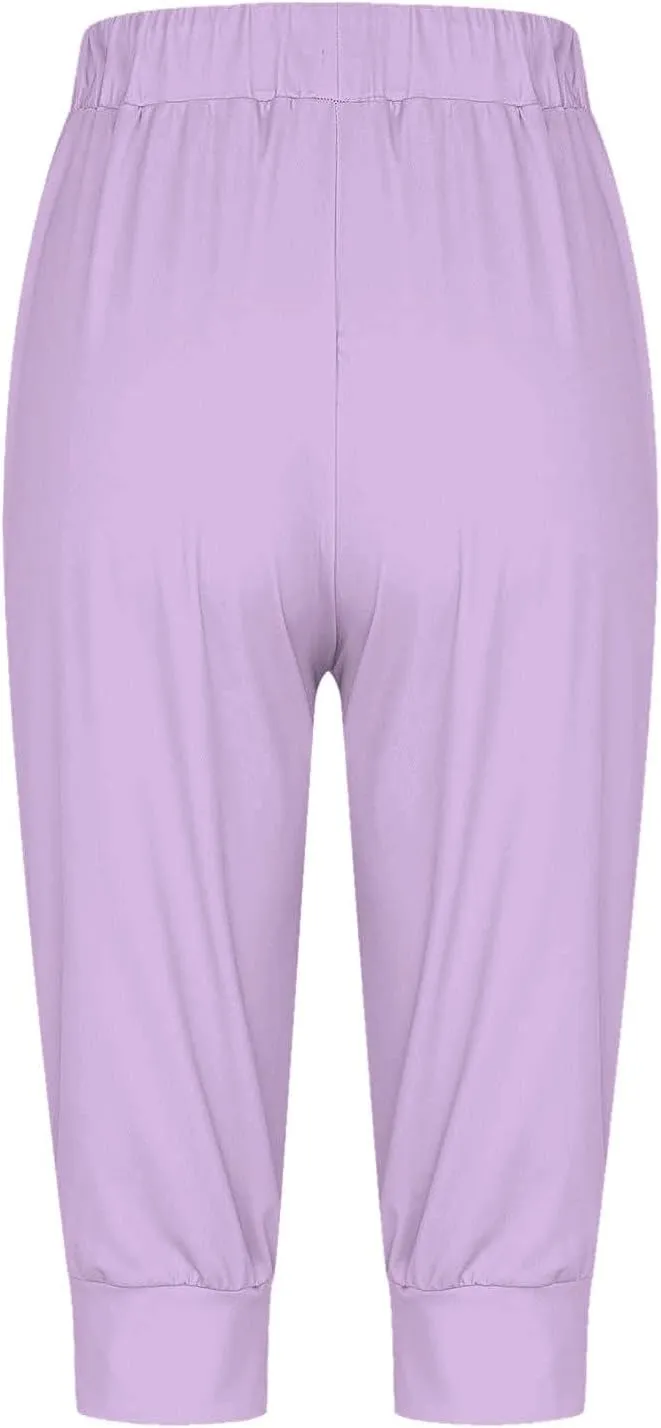 Women's Casual Elastic Waist Drawstring Pants Home Office Outdoor Stylish Ankle Trousers Slim Fit Cuffed Lounge Pants