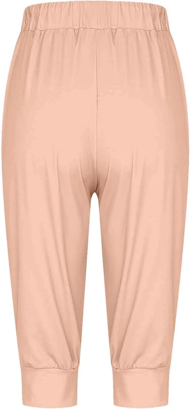 Women's Casual Elastic Waist Drawstring Pants Home Office Outdoor Stylish Ankle Trousers Slim Fit Cuffed Lounge Pants