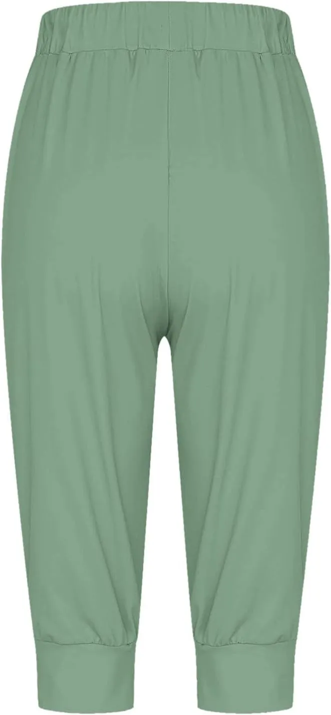 Women's Casual Elastic Waist Drawstring Pants Home Office Outdoor Stylish Ankle Trousers Slim Fit Cuffed Lounge Pants