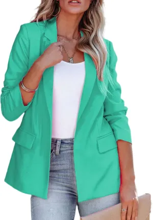 Women's Casual Open Front Blazers Long Sleeve Work Office Suit Jackets with Pockets Solid Color Business Coat