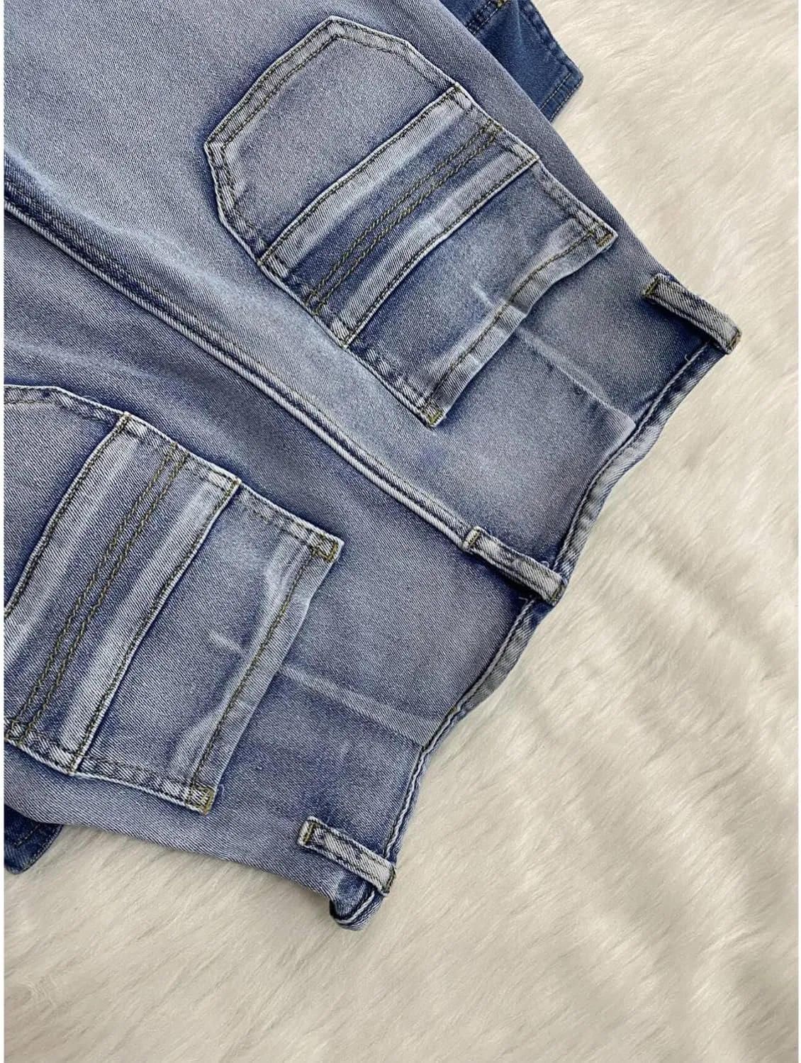 Women's Denim Shorts High Waisted Straight Leg Casual Cargo Jean Shorts with Pockets