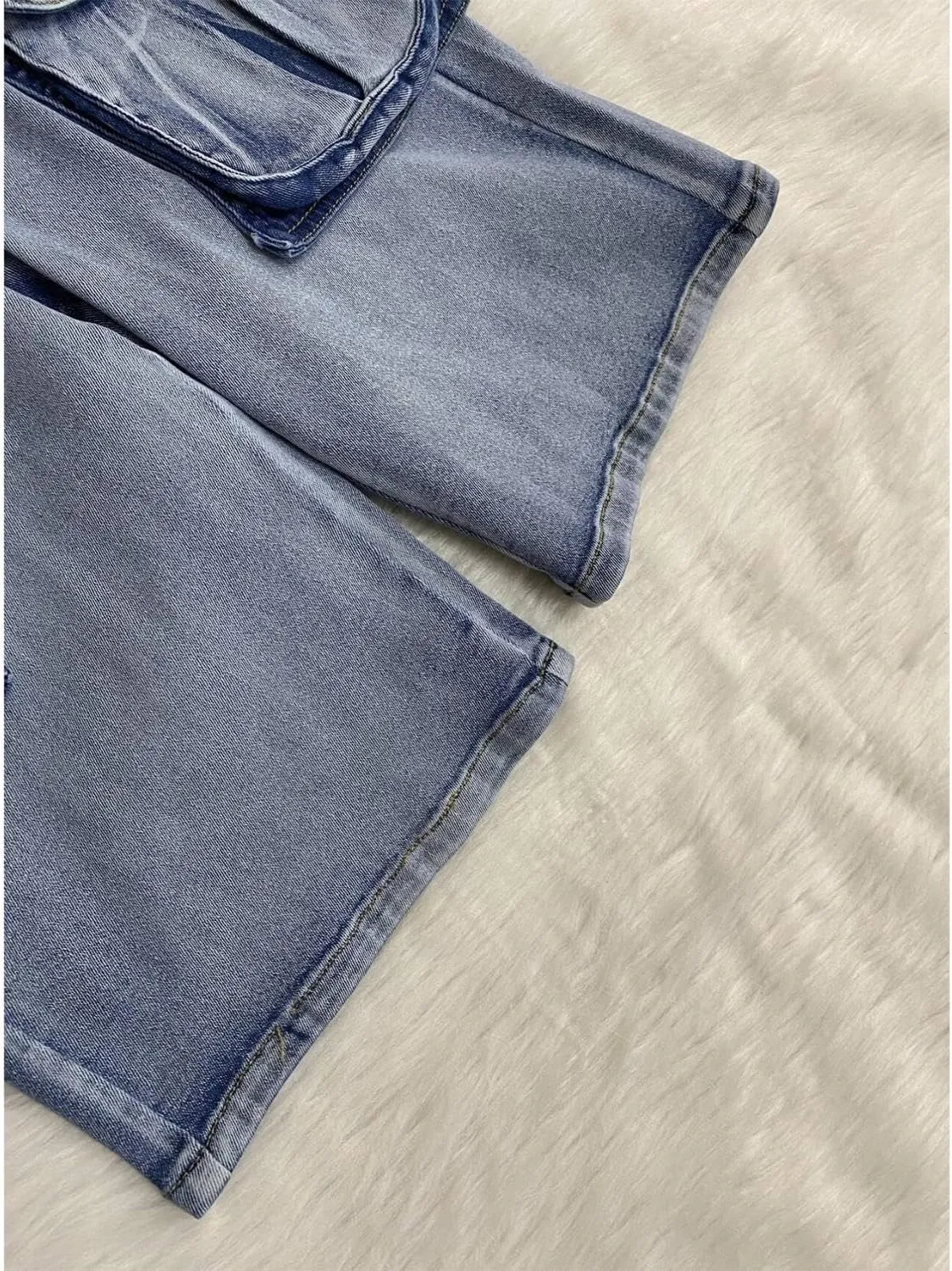 Women's Denim Shorts High Waisted Straight Leg Casual Cargo Jean Shorts with Pockets