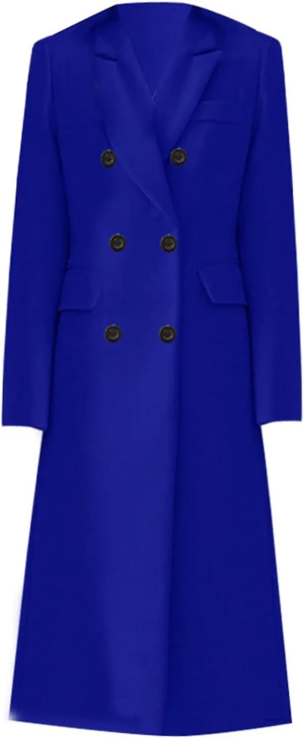 Women's Double Breasted 3/4 Long Trench Coat Elegant Windproof Lapel Belted Overcoat