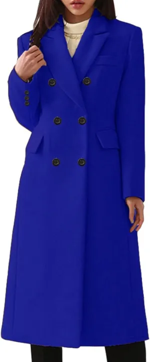 Women's Double Breasted 3/4 Long Trench Coat Elegant Windproof Lapel Belted Overcoat