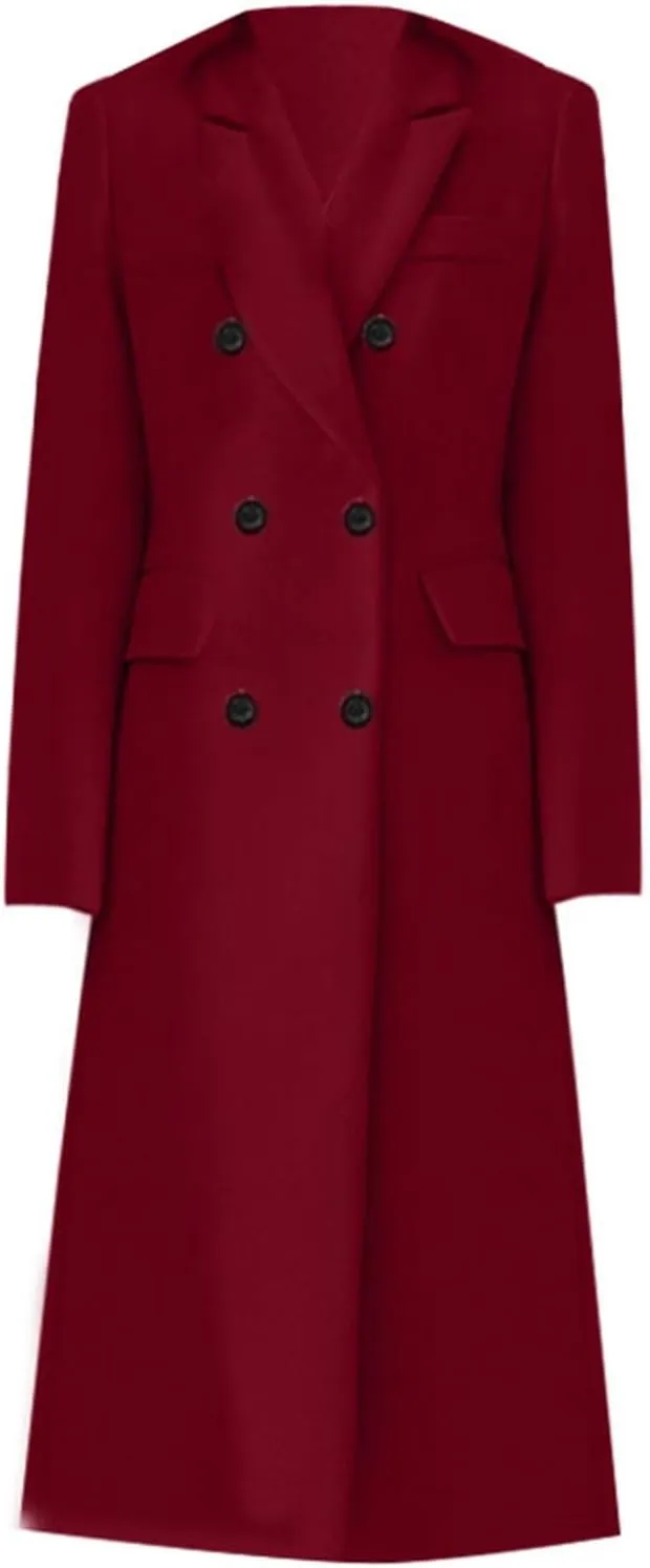 Women's Double Breasted 3/4 Long Trench Coat Elegant Windproof Lapel Belted Overcoat