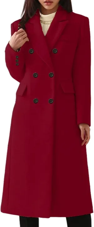 Women's Double Breasted 3/4 Long Trench Coat Elegant Windproof Lapel Belted Overcoat