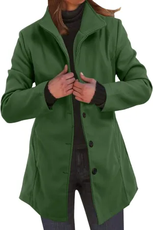 Women's Elegant Blazers Single Breasted Coat 2024 Winter Mid Woolen Overcoat Work Office Pea Jackets Overcoats