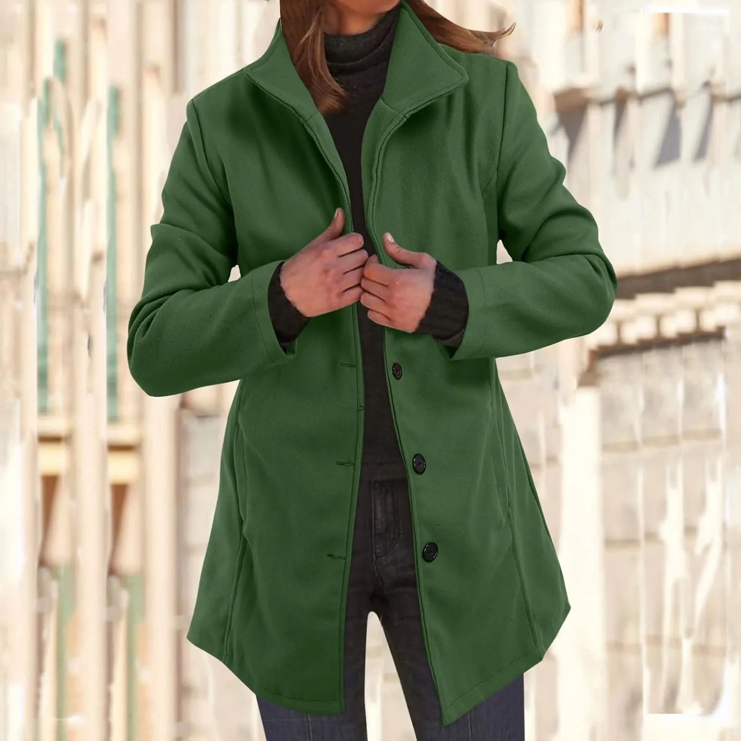 Women's Elegant Blazers Single Breasted Coat 2024 Winter Mid Woolen Overcoat Work Office Pea Jackets Overcoats