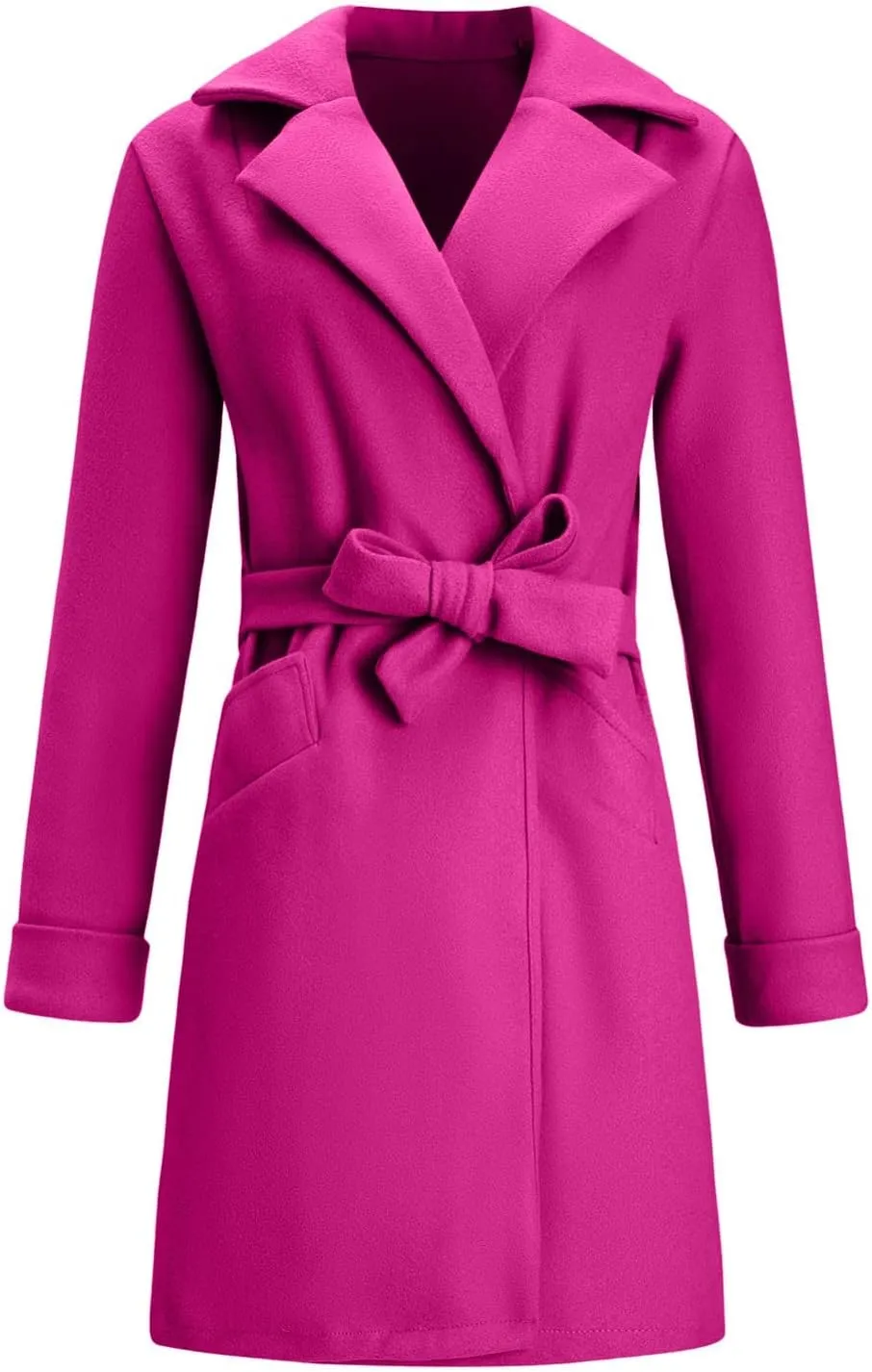 Women's Elegant Wool Blend Trench Coat Winter Outcoat Mid-Long Windproof Lapel Slim Pea Coats