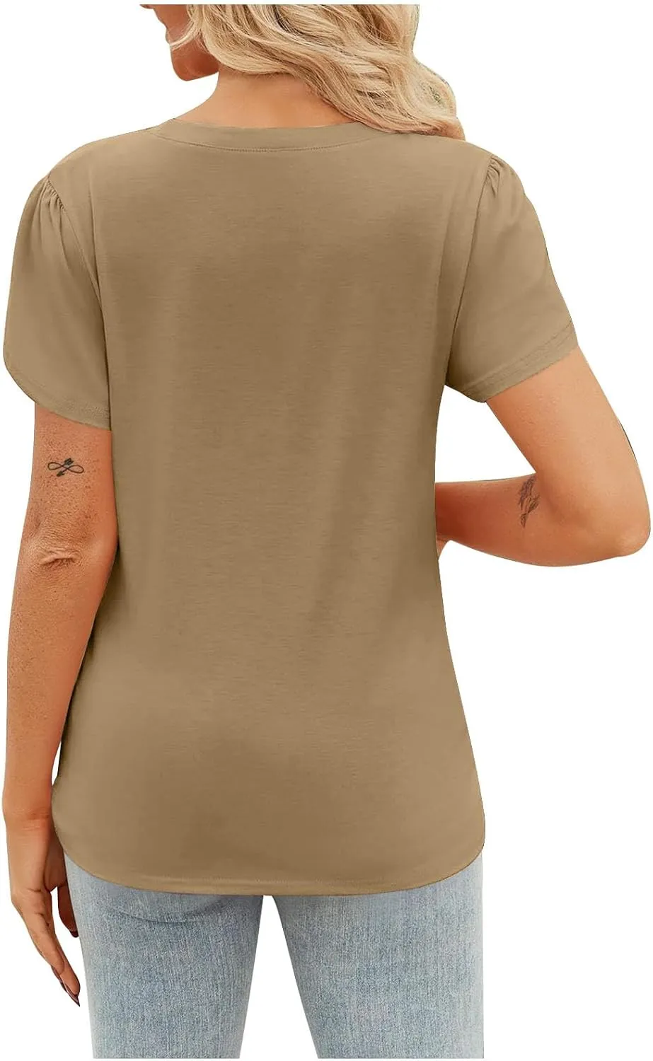 Women's Fashion Crossed Hem Tops Summer Solid Color Short Sleeve Crewneck Shirts Casual Comfy Loose Ventilate Top