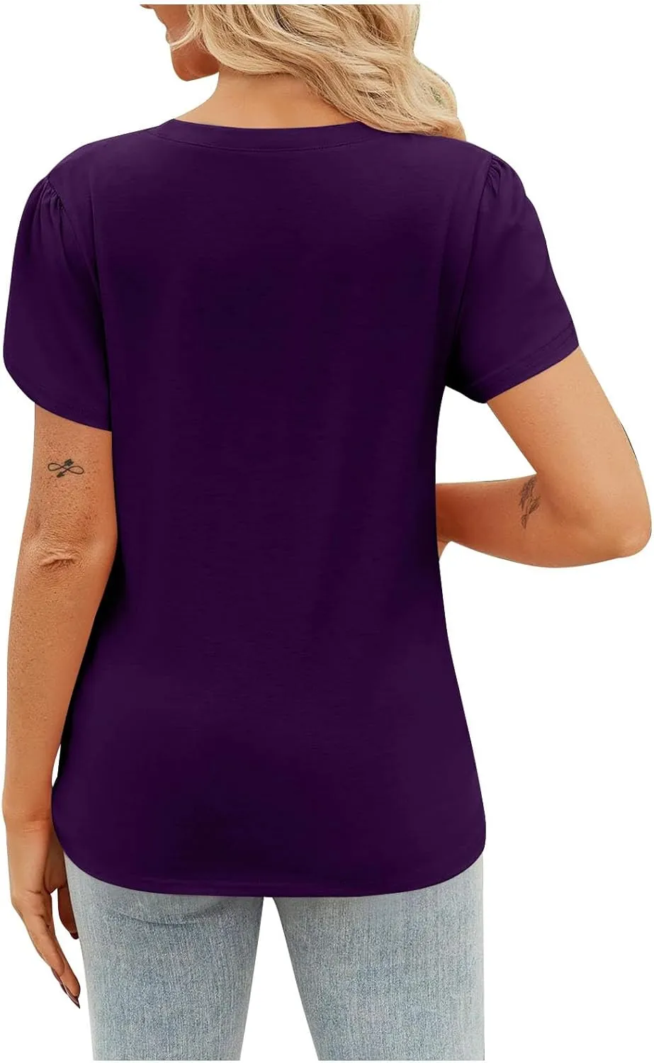 Women's Fashion Crossed Hem Tops Summer Solid Color Short Sleeve Crewneck Shirts Casual Comfy Loose Ventilate Top