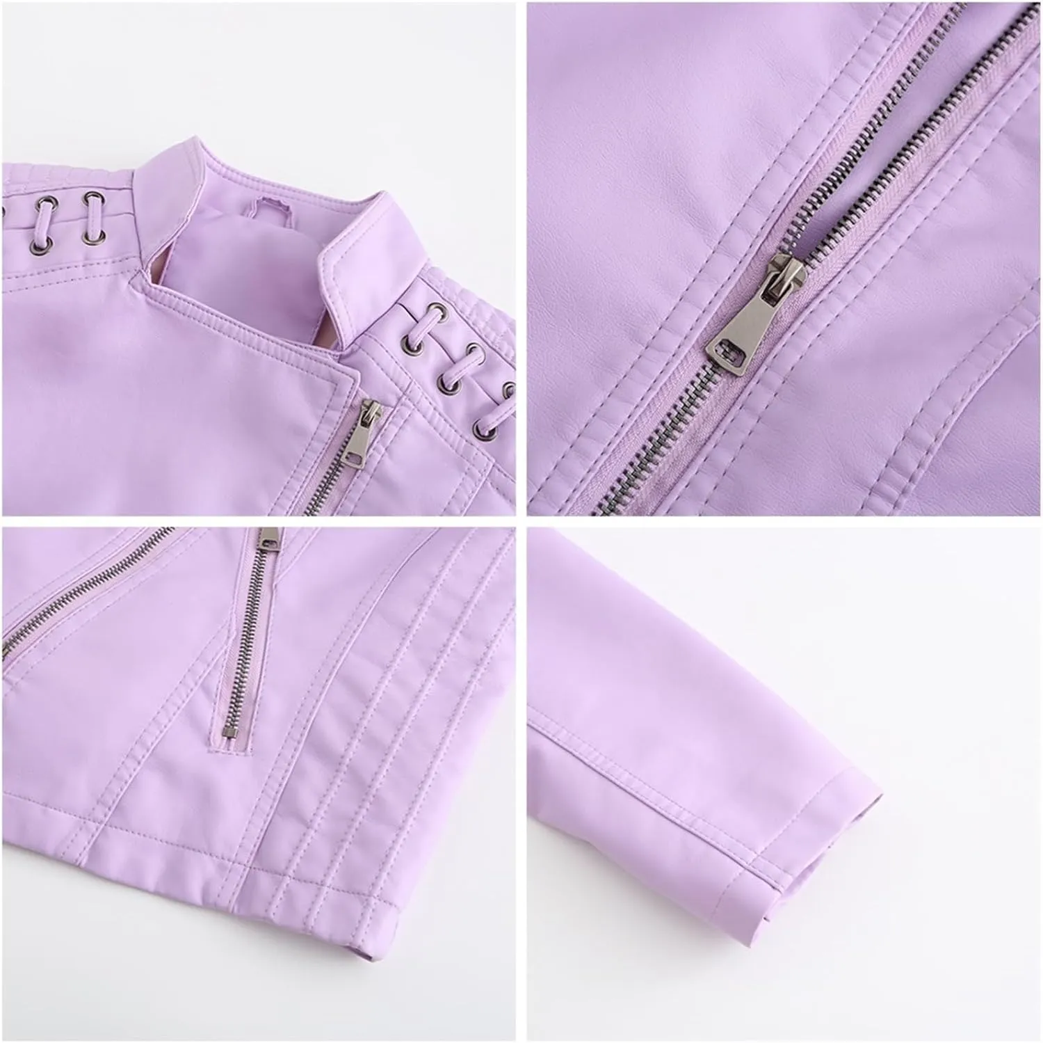 Women's Faux Leather Textured Short Moto Jacket Transitional Jacket Casual Zip Up Slim Biker Coat Motorcycle Jacket