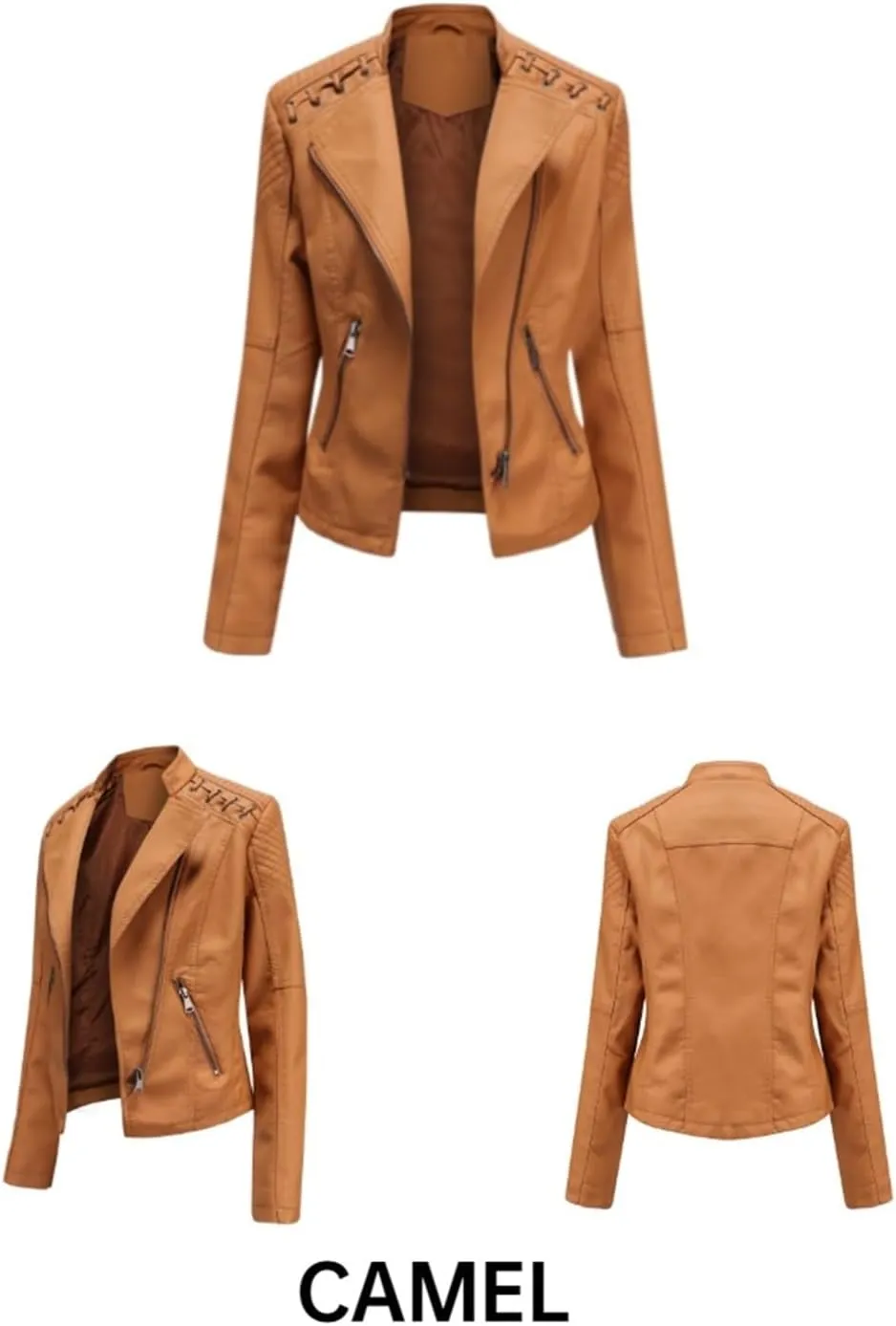 Women's Faux Leather Textured Short Moto Jacket Transitional Jacket Casual Zip Up Slim Biker Coat Motorcycle Jacket