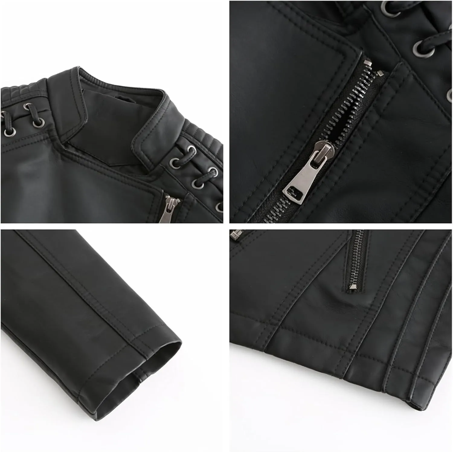 Women's Faux Leather Textured Short Moto Jacket Transitional Jacket Casual Zip Up Slim Biker Coat Motorcycle Jacket