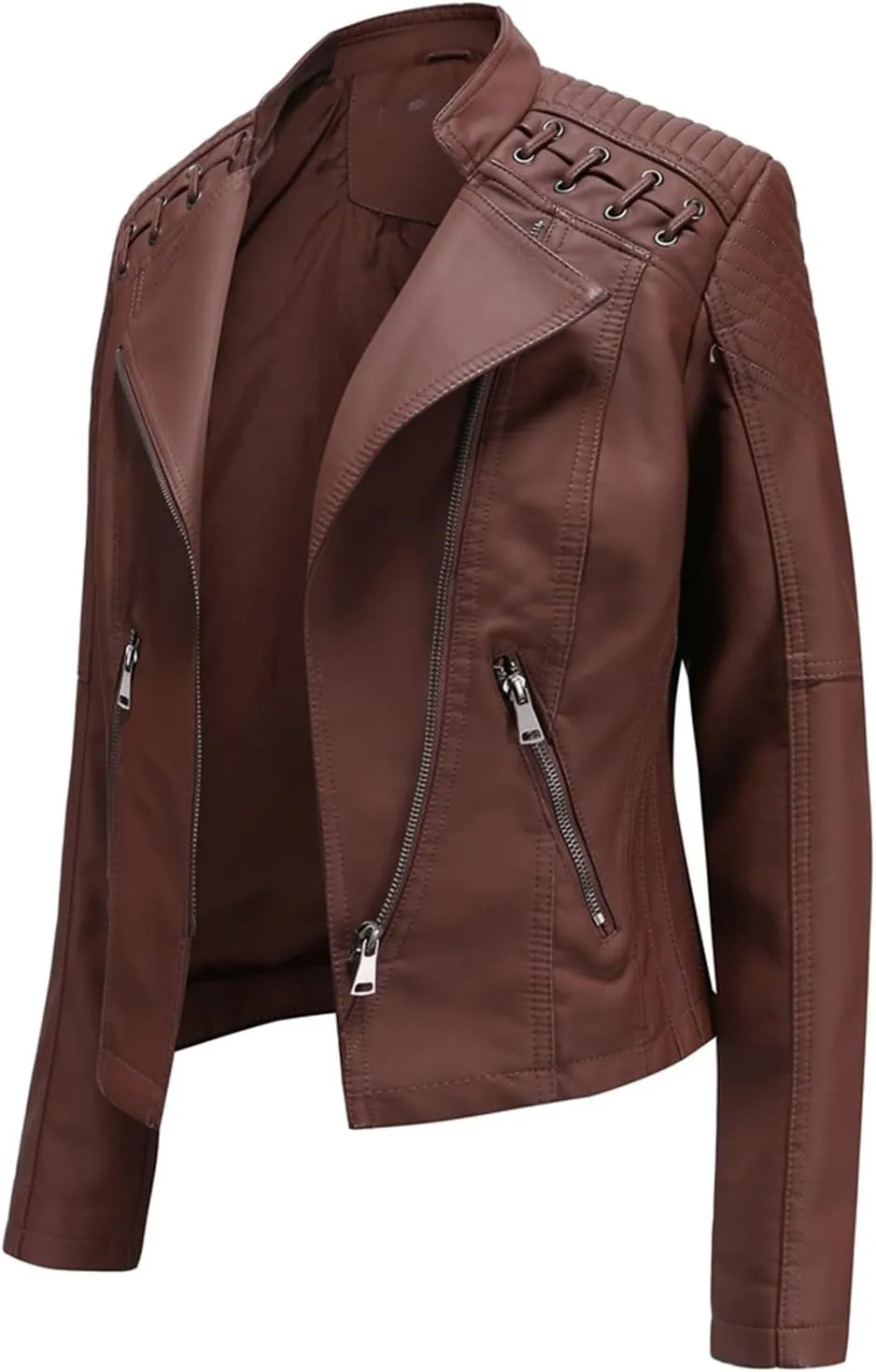 Women's Faux Leather Textured Short Moto Jacket Transitional Jacket Casual Zip Up Slim Biker Coat Motorcycle Jacket