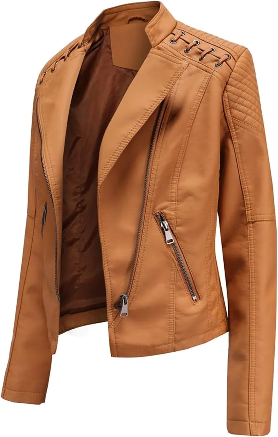 Women's Faux Leather Textured Short Moto Jacket Transitional Jacket Casual Zip Up Slim Biker Coat Motorcycle Jacket