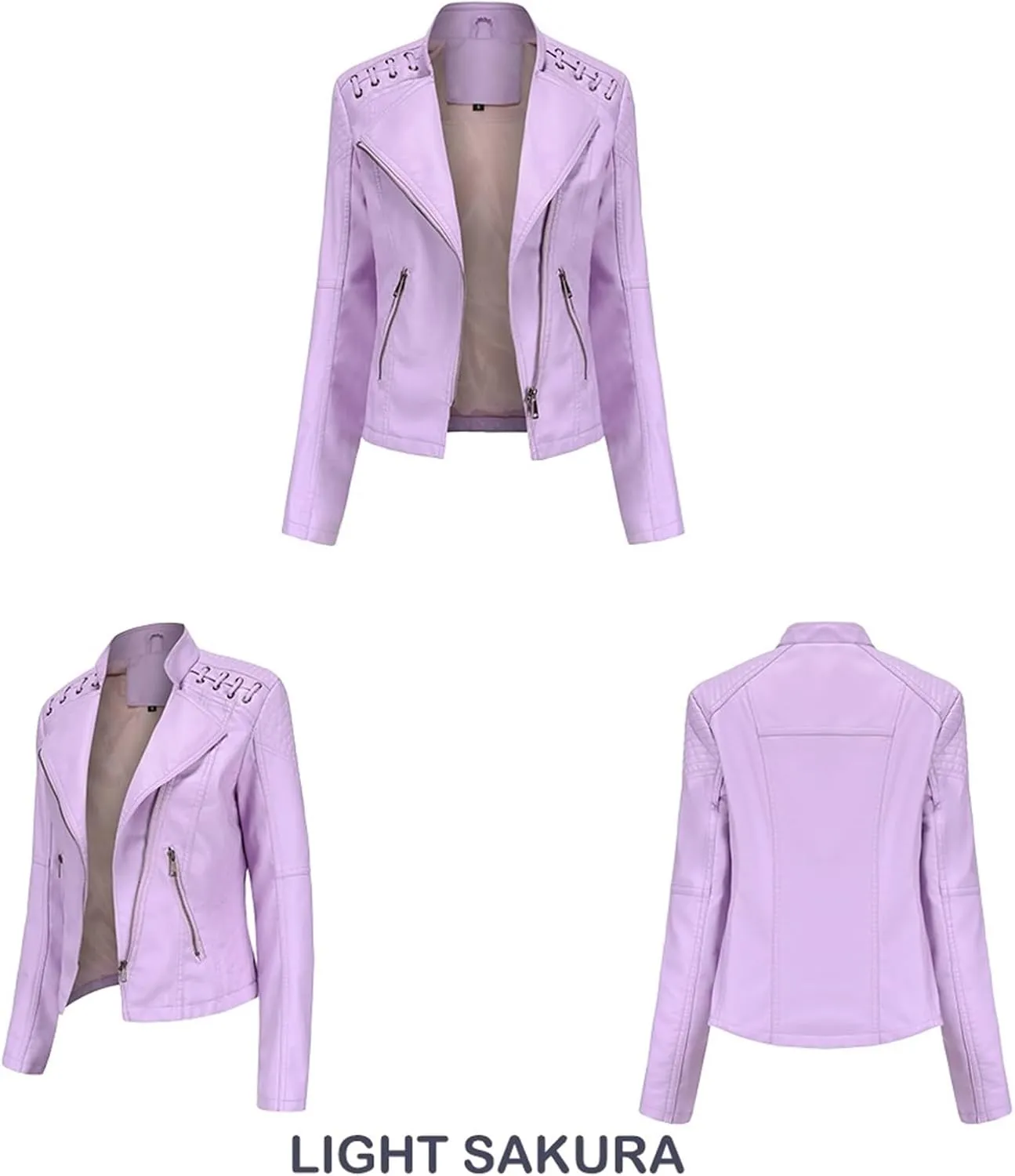 Women's Faux Leather Textured Short Moto Jacket Transitional Jacket Casual Zip Up Slim Biker Coat Motorcycle Jacket