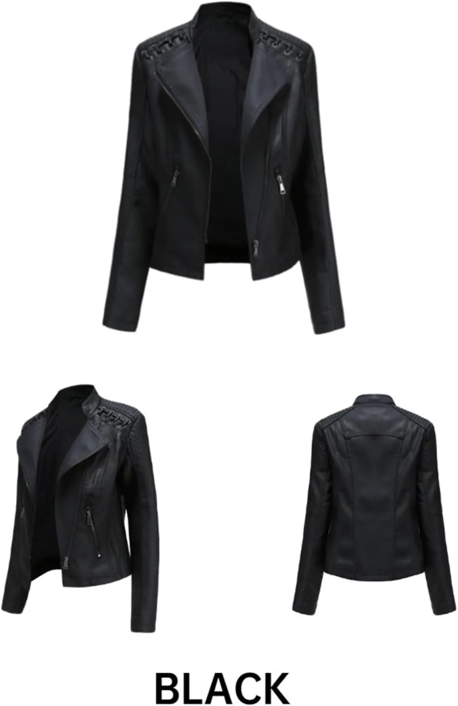 Women's Faux Leather Textured Short Moto Jacket Transitional Jacket Casual Zip Up Slim Biker Coat Motorcycle Jacket