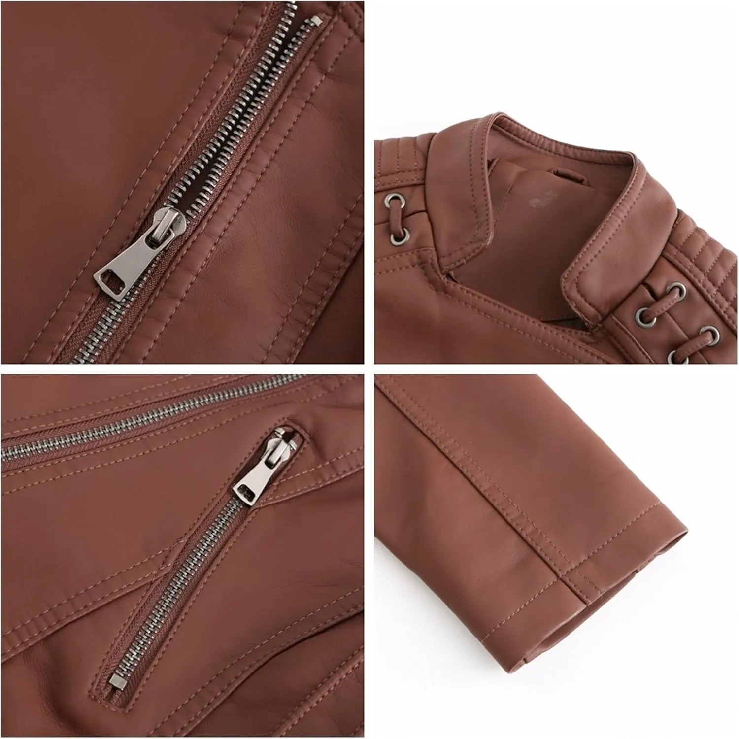 Women's Faux Leather Textured Short Moto Jacket Transitional Jacket Casual Zip Up Slim Biker Coat Motorcycle Jacket