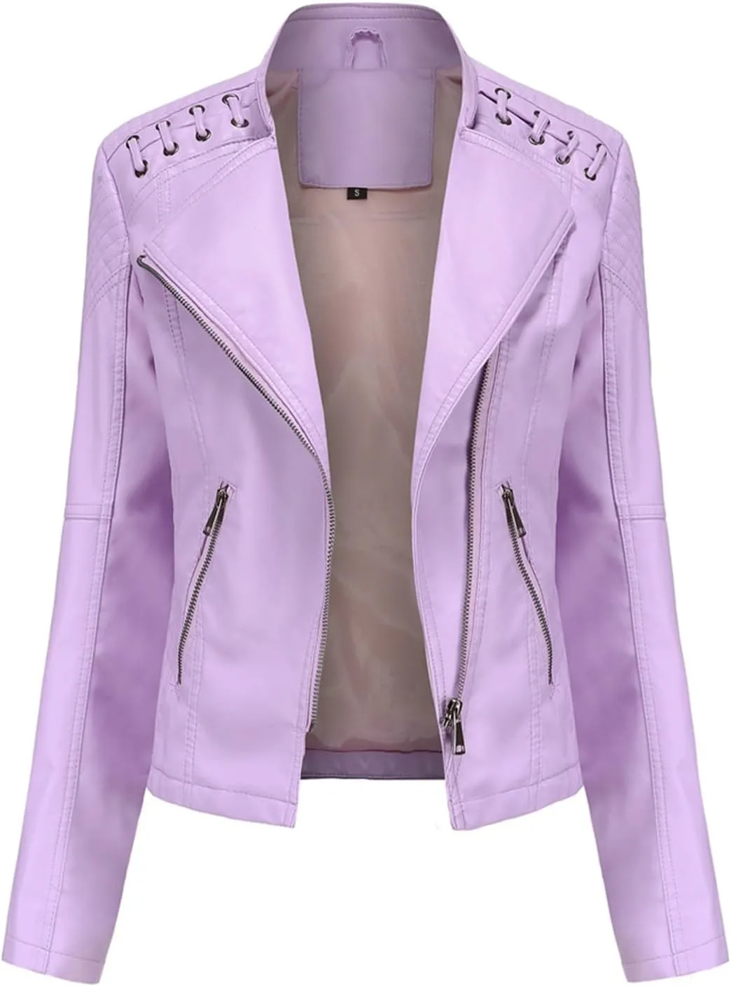 Women's Faux Leather Textured Short Moto Jacket Transitional Jacket Casual Zip Up Slim Biker Coat Motorcycle Jacket