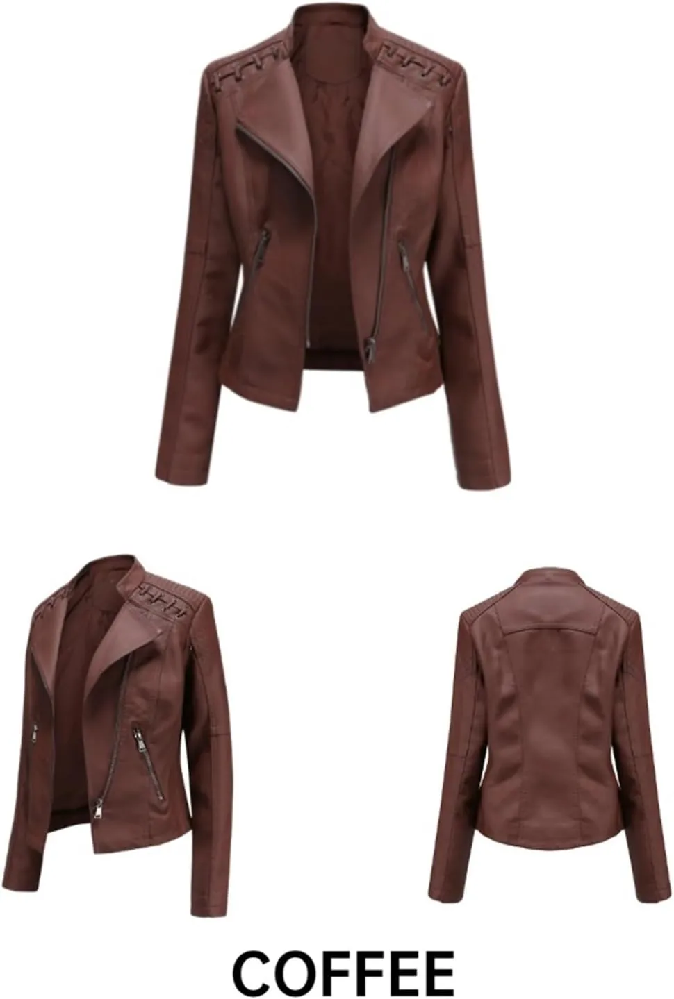 Women's Faux Leather Textured Short Moto Jacket Transitional Jacket Casual Zip Up Slim Biker Coat Motorcycle Jacket