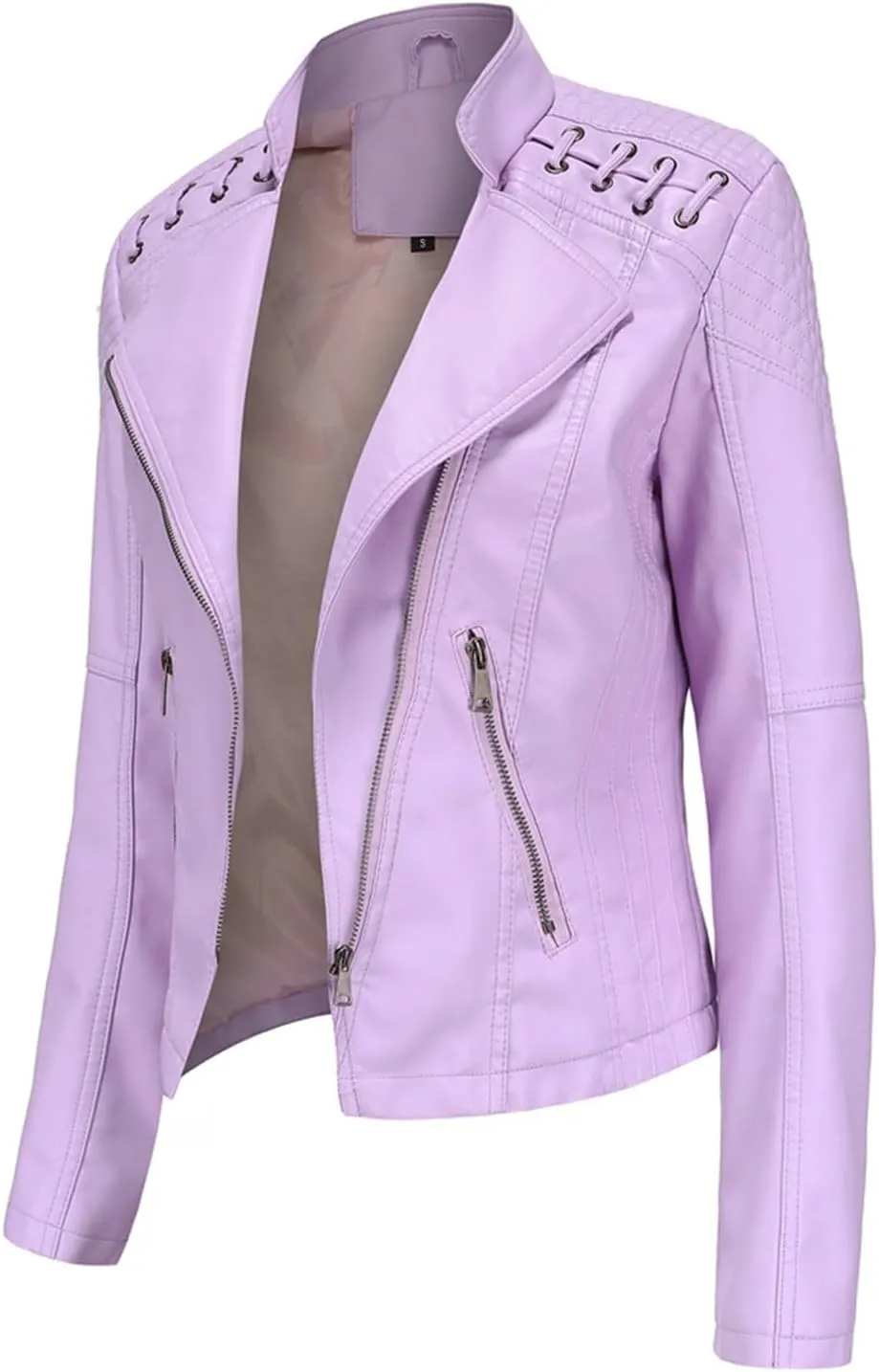 Women's Faux Leather Textured Short Moto Jacket Transitional Jacket Casual Zip Up Slim Biker Coat Motorcycle Jacket