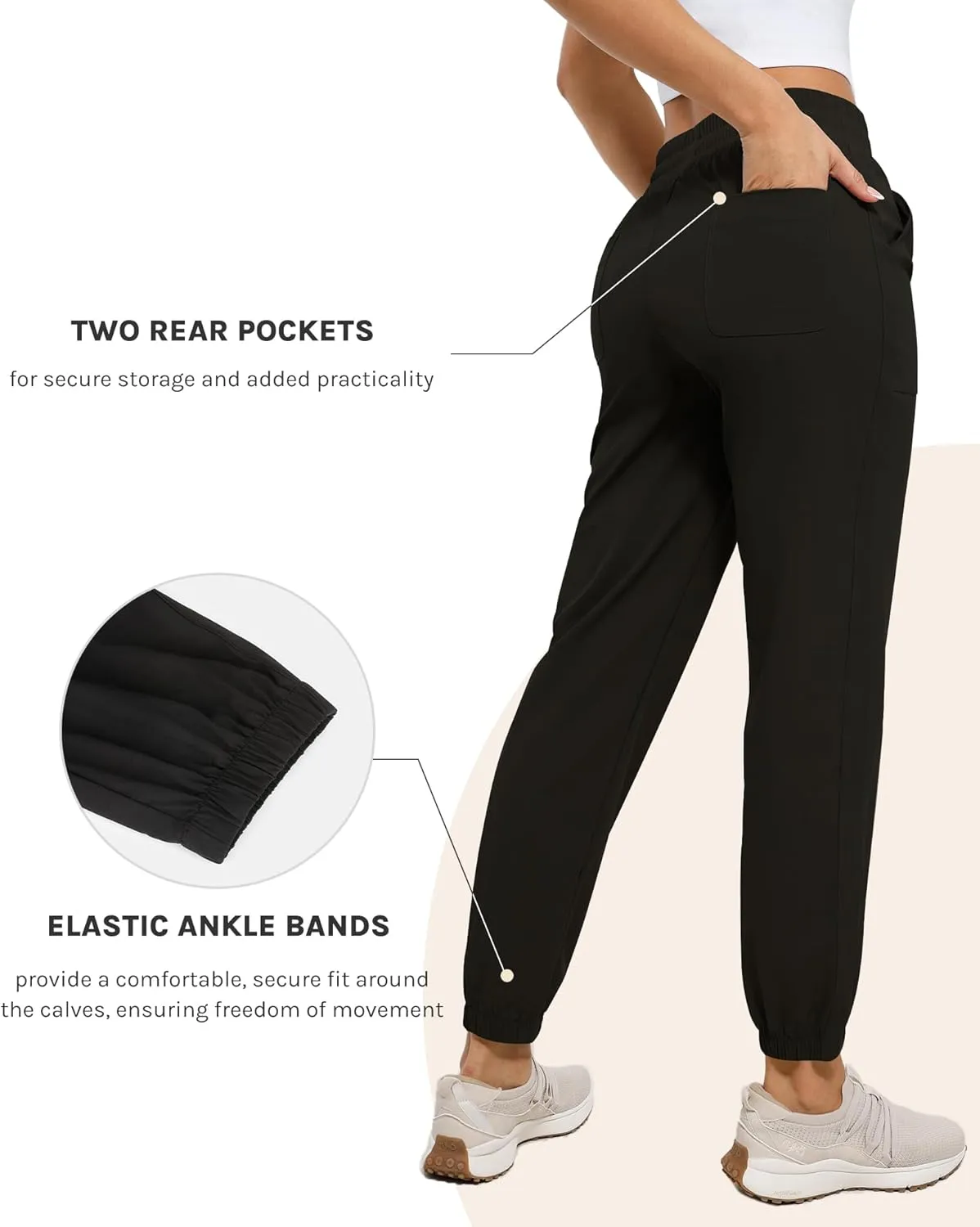 Womens Golf Pants Quick Dry Ultra Light Stretch Pockets Soft Workout Pants for Travel with Inside Drawstrings