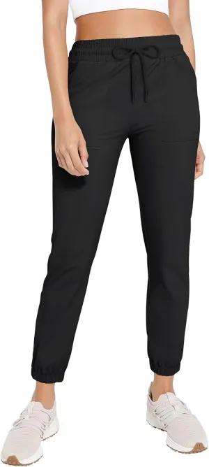 Womens Golf Pants Quick Dry Ultra Light Stretch Pockets Soft Workout Pants for Travel with Inside Drawstrings