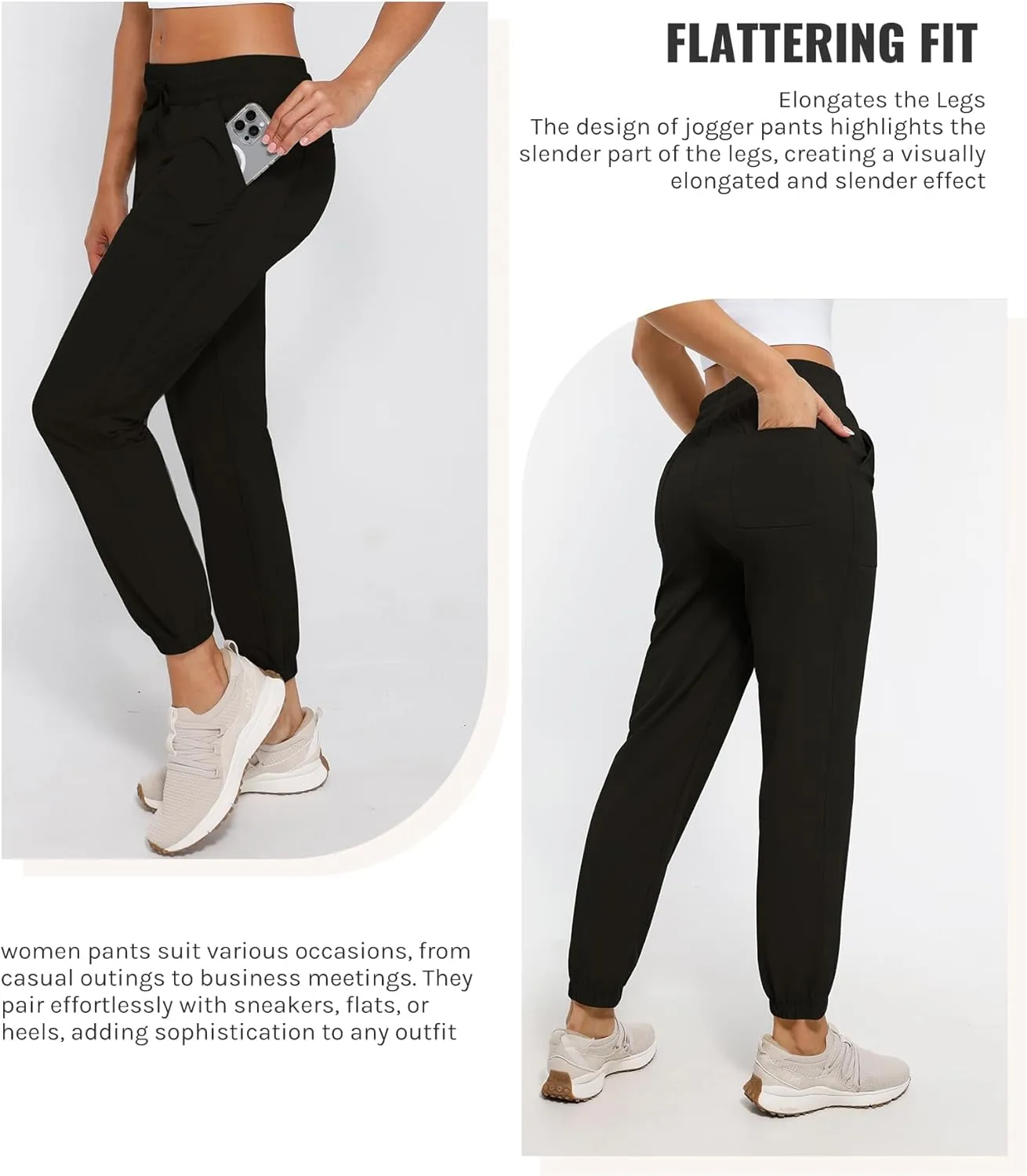 Womens Golf Pants Quick Dry Ultra Light Stretch Pockets Soft Workout Pants for Travel with Inside Drawstrings