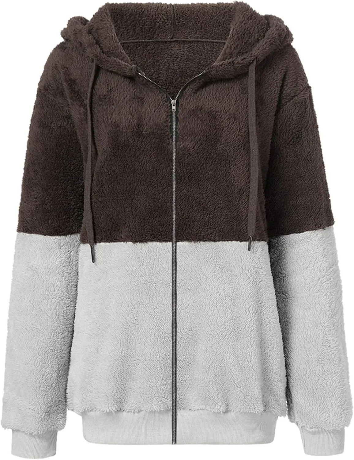 Women's Hooded Zipper Pocket Long Sleeved Double Fleece Color Matching Fleece Jacket Zippe Sweatshirt