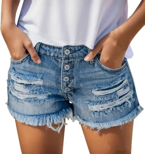 Womens Jean Shorts Ripped Stretchy Cut Off High Waisted Denim Shorts Lightweight Distressed Jeans Baggy Jorts