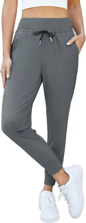 Womens Lightweight Hiking Pants with Zipper Pockets High Waisted Joggers Tapered Sweatpants for Running Workout Lounge
