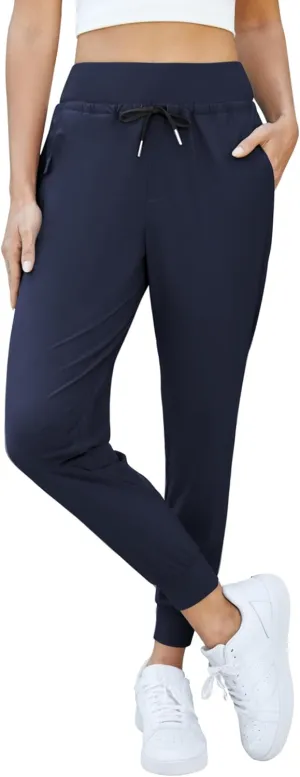 Womens Lightweight Hiking Pants with Zipper Pockets High Waisted Joggers Tapered Sweatpants for Running Workout Lounge