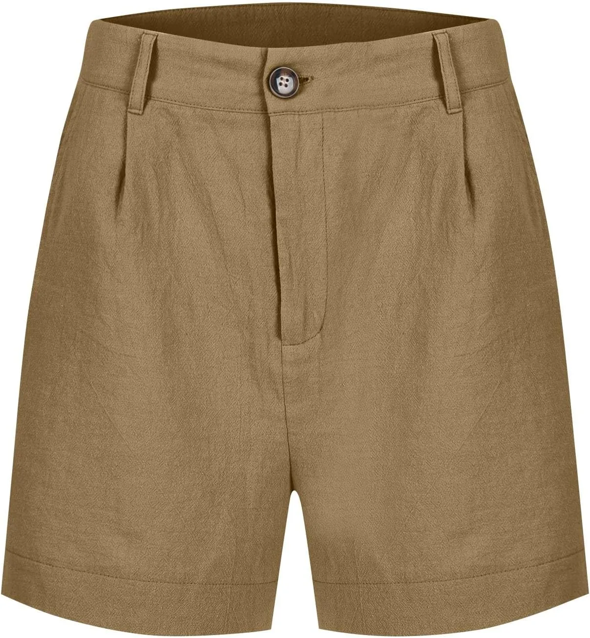 Womens Linen Business Shorts Front Button Baggy High Waist Pleated Shorts Lightweight Casual Work Short with Pockets