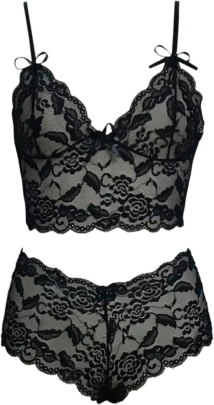 Womens Lingerie Strappy Harness Pajamas Lingerie Set Babydoll Sheer Bralette Set Underwired 2 Piece