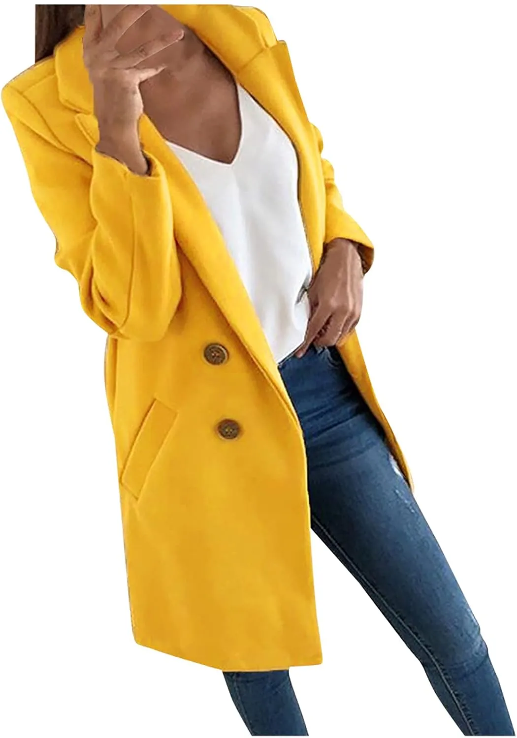 Womens Long Blazers Wool Blend Double Breasted Jackets Fall Winter Basic Warm Outwear Casual Work Office Lapel Coats