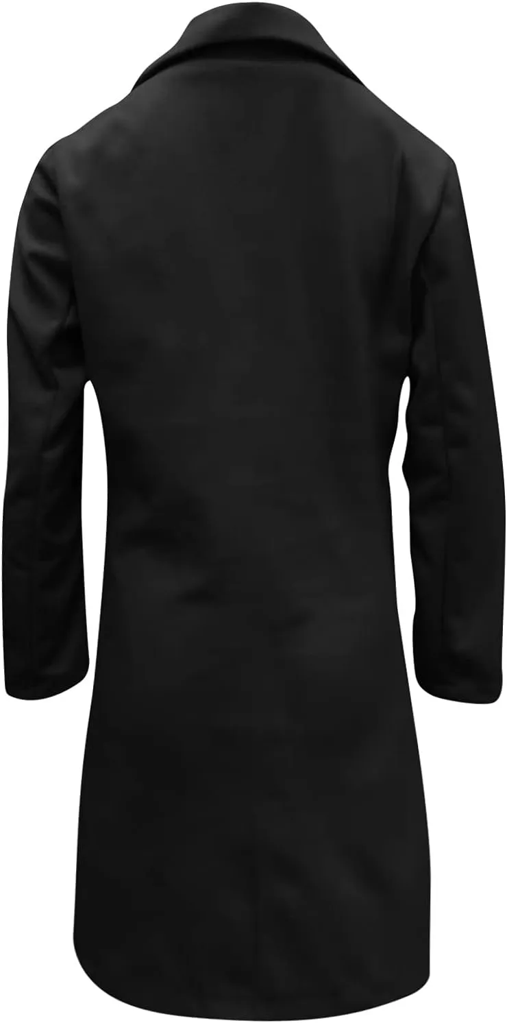 Womens Long Blazers Wool Blend Double Breasted Jackets Fall Winter Basic Warm Outwear Casual Work Office Lapel Coats