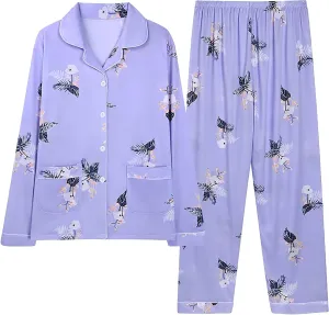 Women's Long Sleeve Lounge Pajama Sets Floral Printed Trendy 2PC Loungewears Soft Skin Friendly Casual Sleepwear Set