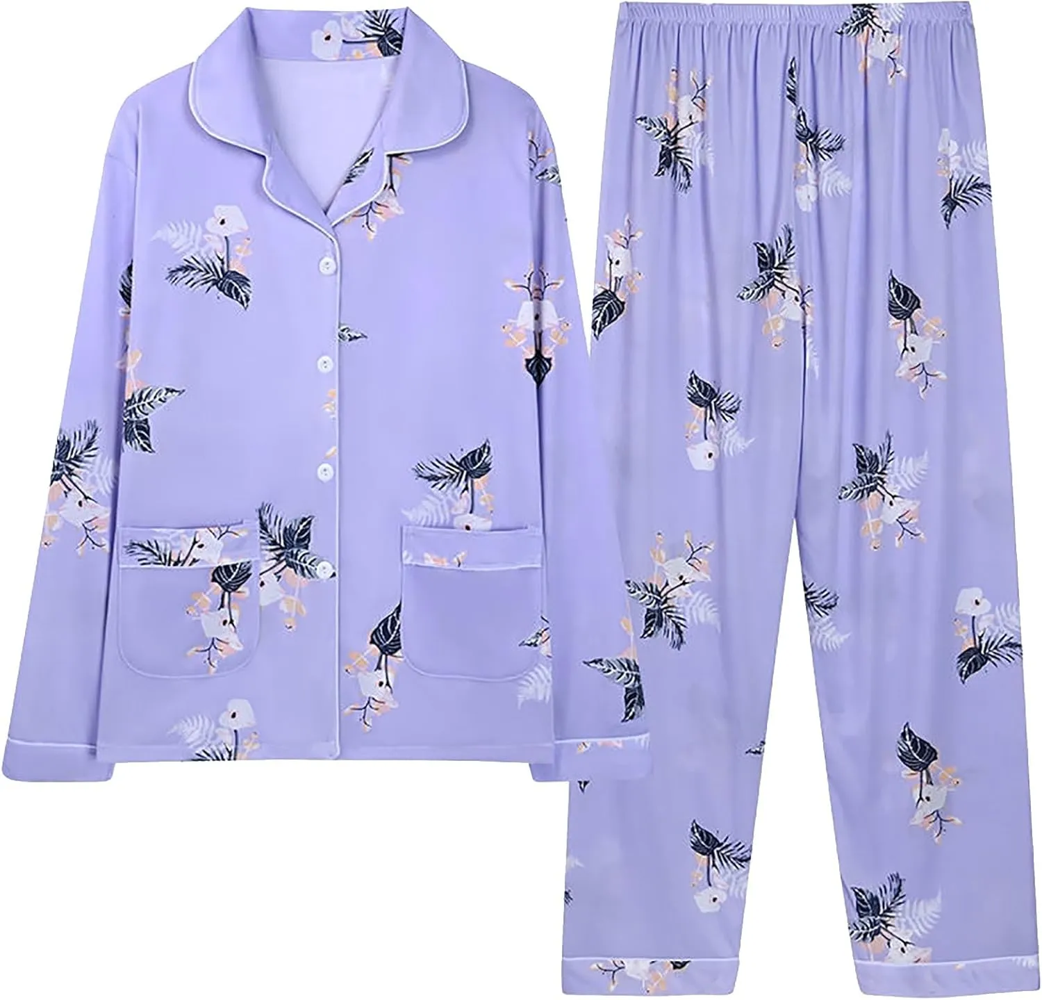 Women's Long Sleeve Lounge Pajama Sets Floral Printed Trendy 2PC Loungewears Soft Skin Friendly Casual Sleepwear Set