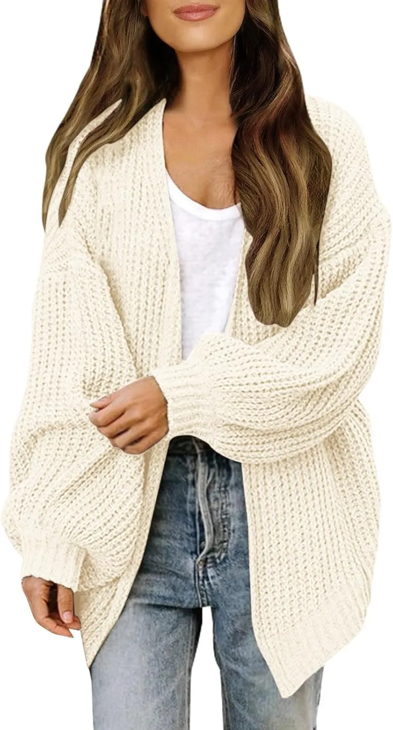 Women's Long Sleeve Open Front Casual Lightweight Soft Knit Cardigan Sweater Outerwear Boyfriend Sweaters for