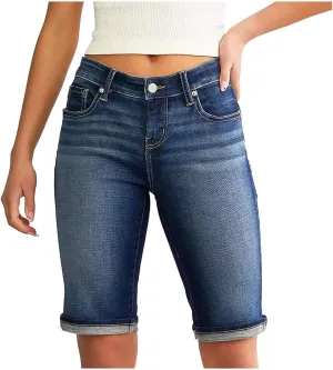 Women's Mid-Rise Denim Shorts,High-Waisted Stretch Fashion Hole Bottom Denim Pants,Comfortable Summer